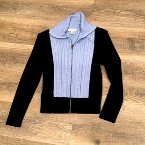 St.John Sport by Marie Gray Cardigan Sweater Navy blue and light blue Knit ZipUp